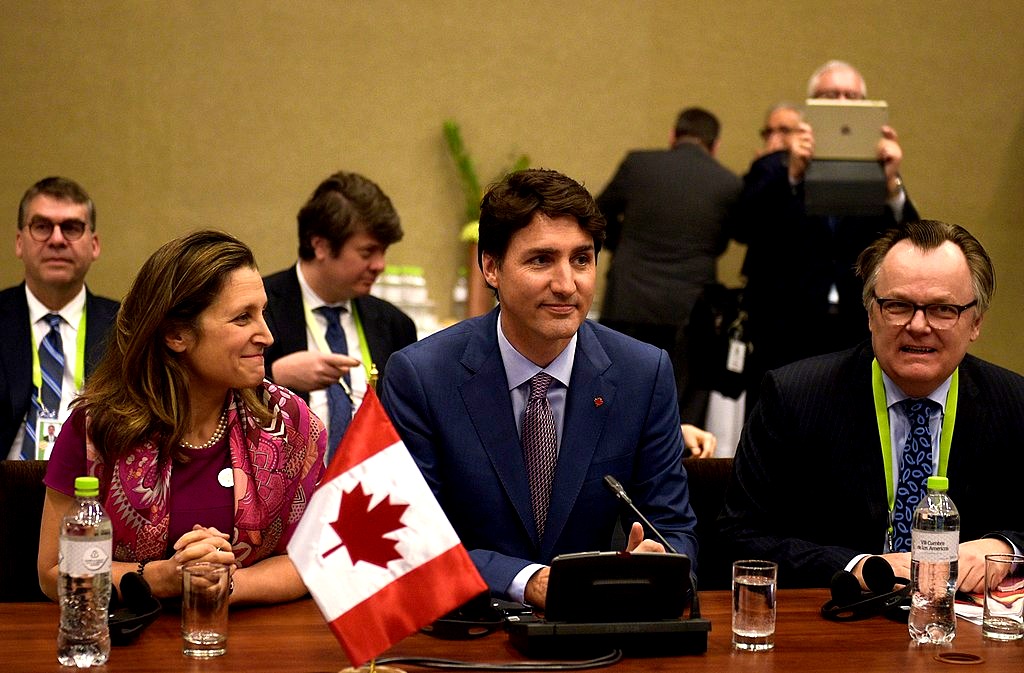 Chrystia Freeland with Justin Trudeau in Lima Peru 2018 40793939784 edited