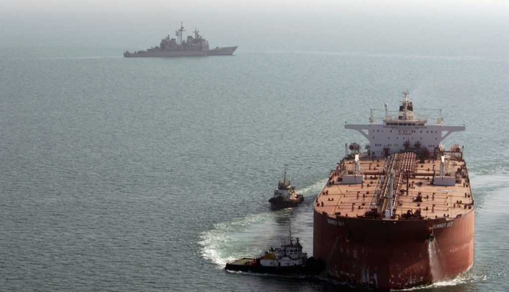 US Navy 041028 N 1348L 128 The guided missile cruiser USS Mobile Bay CG 53 patrols the waters surrounding the Al Basrah Oil Termi edited