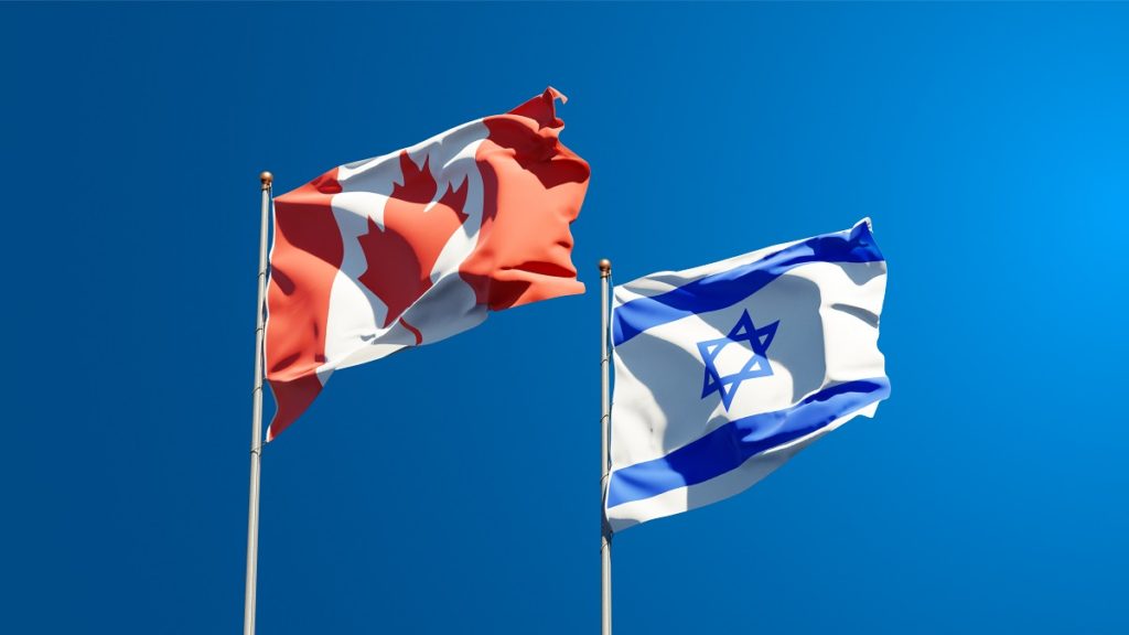 beautiful national state flags israel canada together sky background