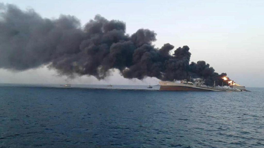 iran navy ship fire sink