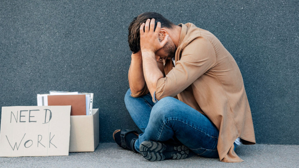 full shot stressed man looking work copy