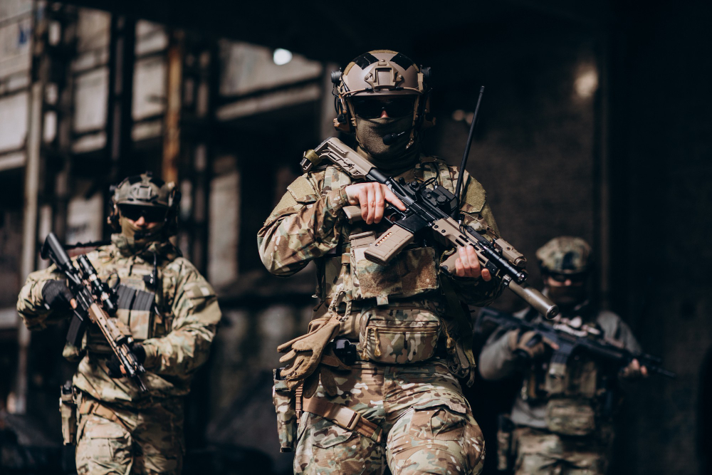 army soldiers fighting with guns defending their country