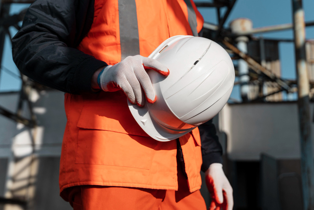 close up hand holding safety helmet 2