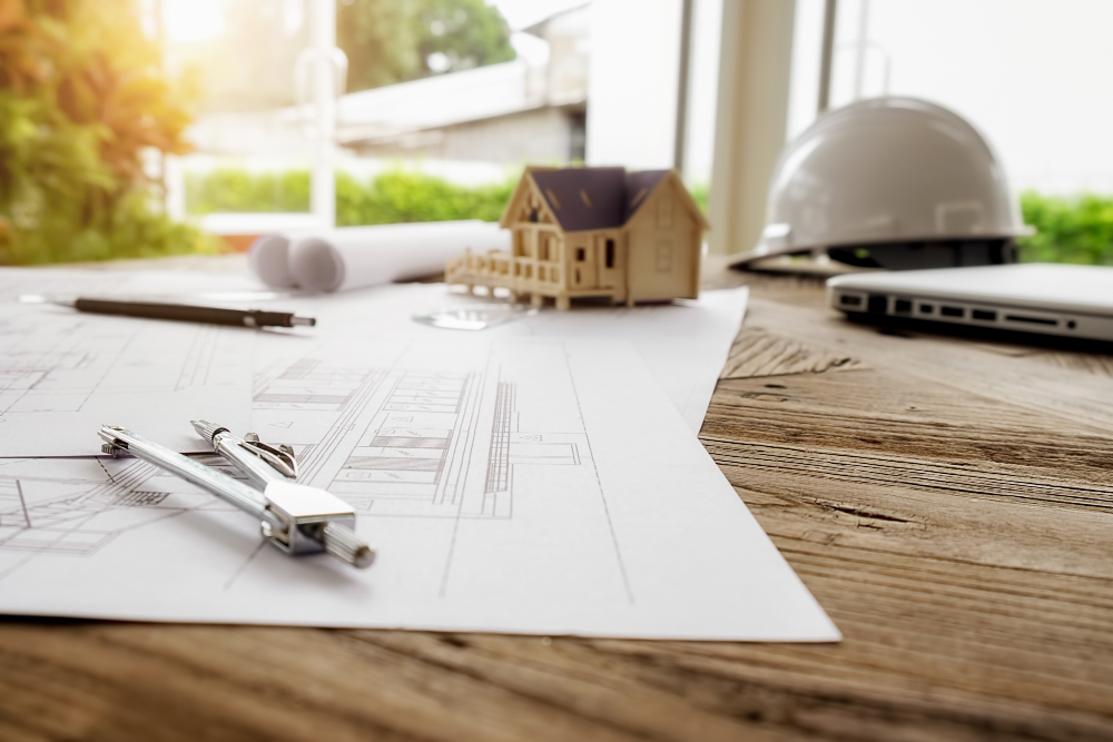 image engineering objects workplace top view construction concept engineering tools vintage tone retro filter effect soft focus selective focus