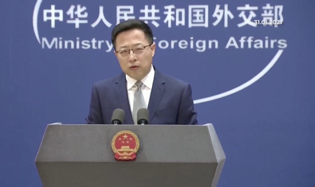 Foreign Ministry spokesperson Zhao Lijian addressing the media 31 January 2021