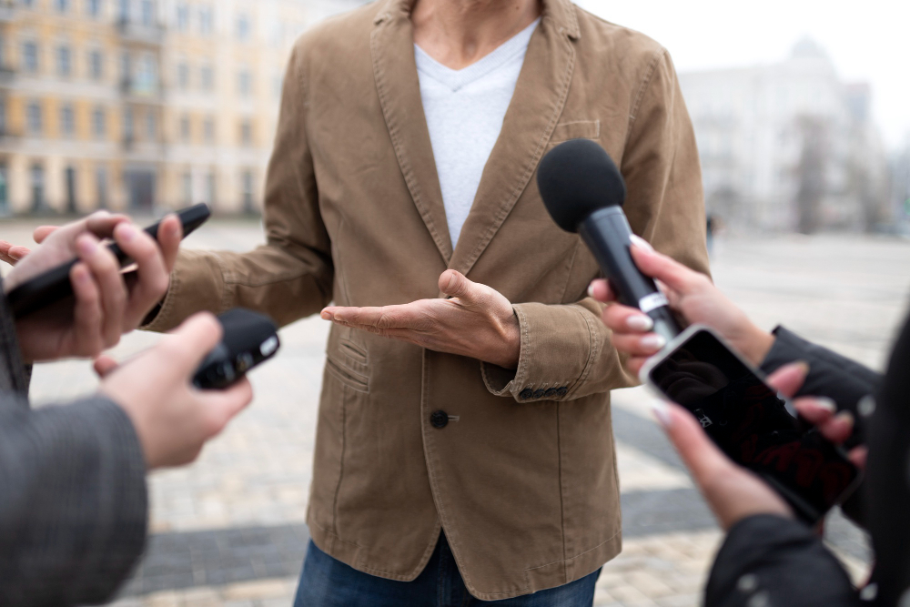 close up reporter preparing interview