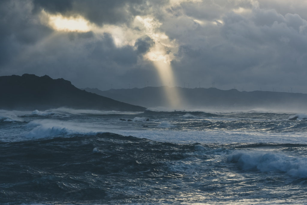 magnificent waves stormy ocean captured cloudy evening