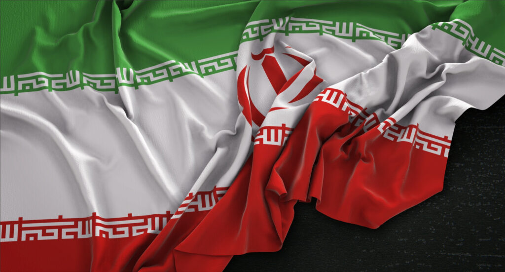 iran flag wrinkled dark background 3d render