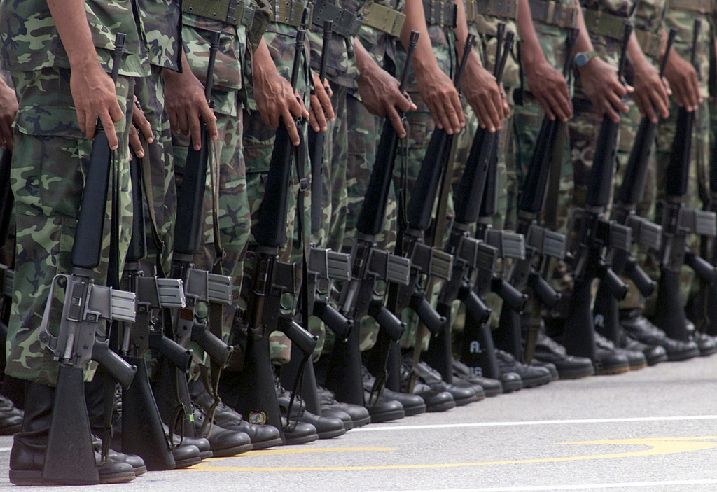 royal thai marines hold their m16a1 assault rifles at the parade rest position ce4f6f