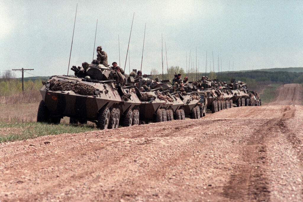 a group of canadian army grizzly wheeled armored personnel carriers is lined a1b769 1600