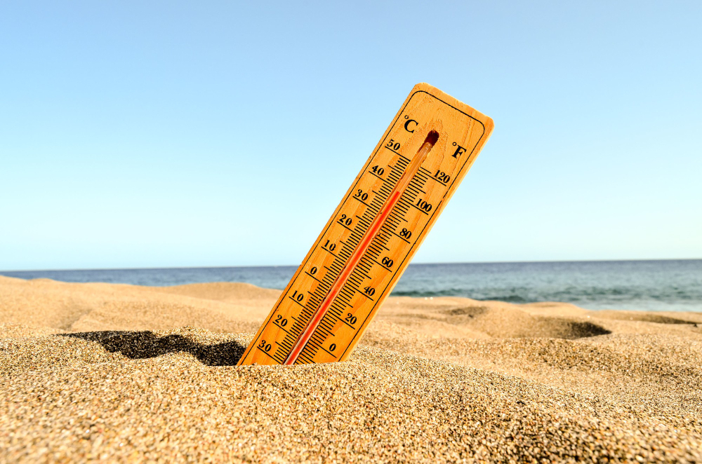 closeup shot thermometer beach sand