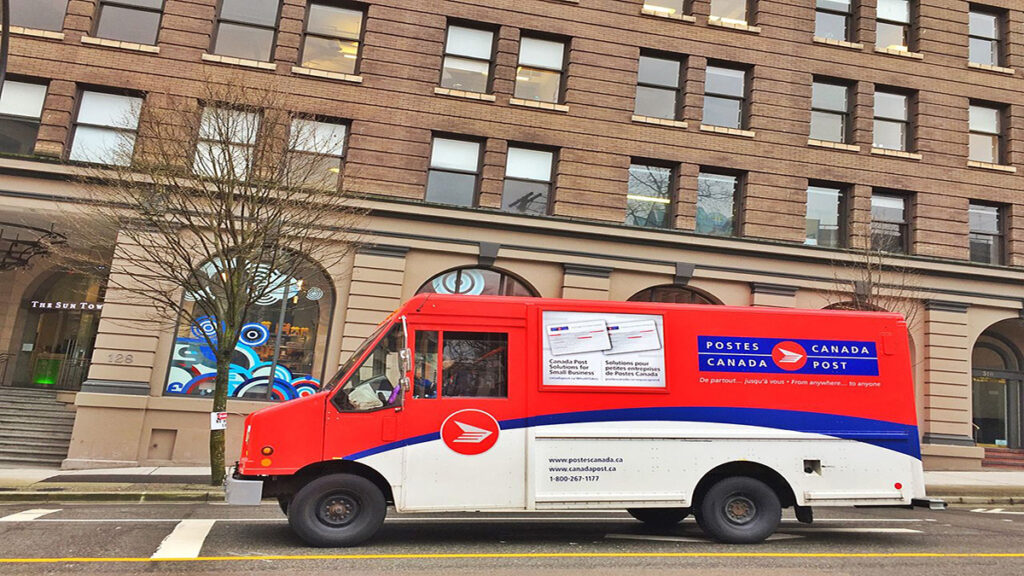 A Canada Post mail delivery bu Canada